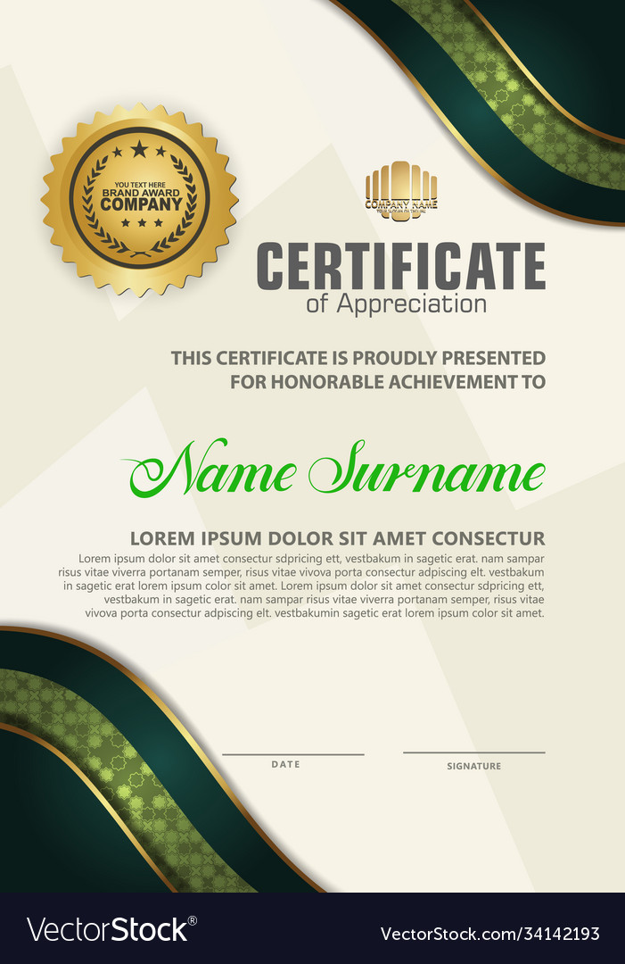 Luxury vertical modern certificate template Vector Image