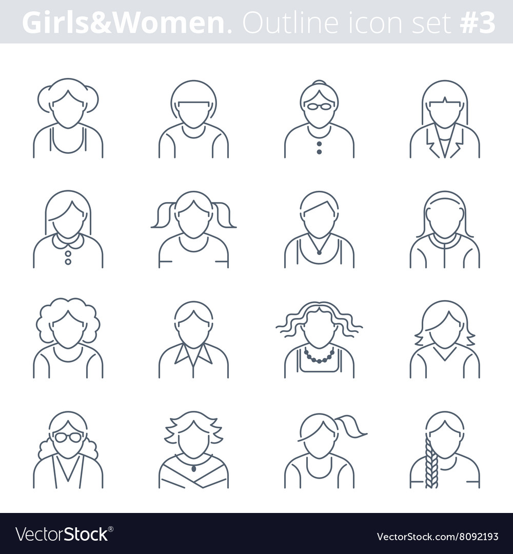 Thin Line Women Avatars Royalty Free Vector Image