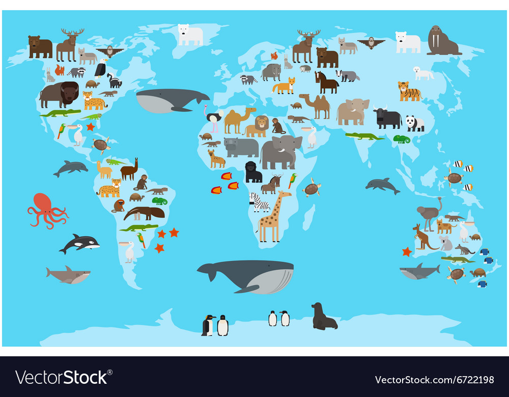 Animals world map Royalty Free Vector Image - VectorStock