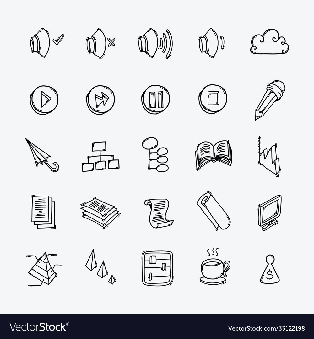 Business doodle icons set drawing sketch Vector Image