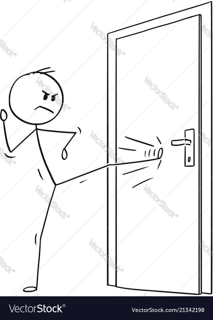 Cartoon man or businessman kicking locked Vector Image