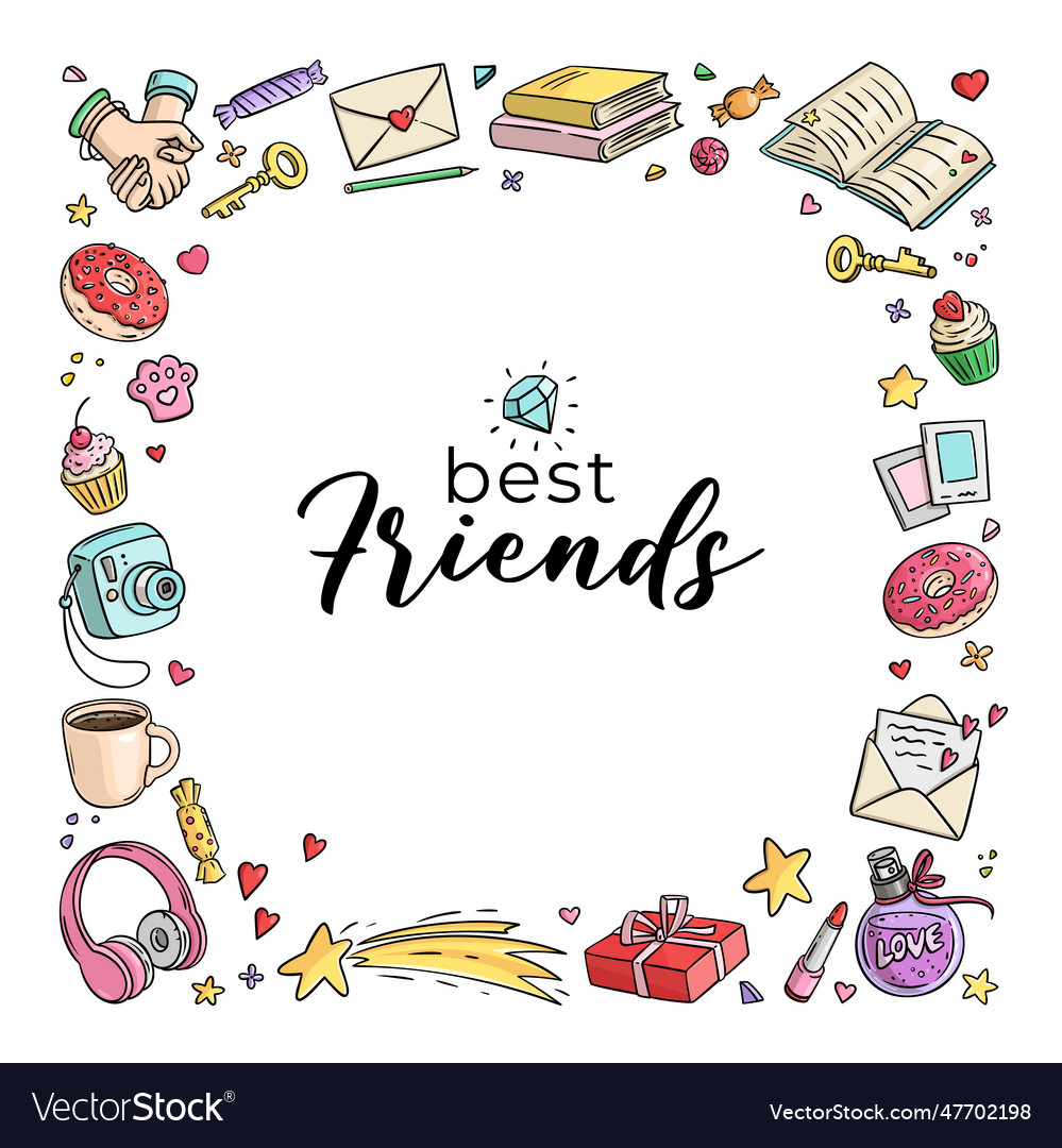 Funny square frame friends and friendship girls Vector Image