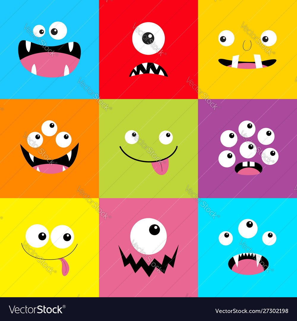 Monster head set square boo spooky smiling Vector Image