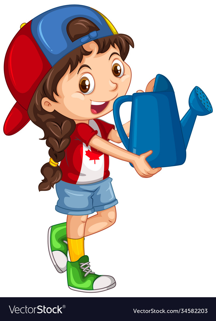 Canadian girl holding blue watering can Royalty Free Vector