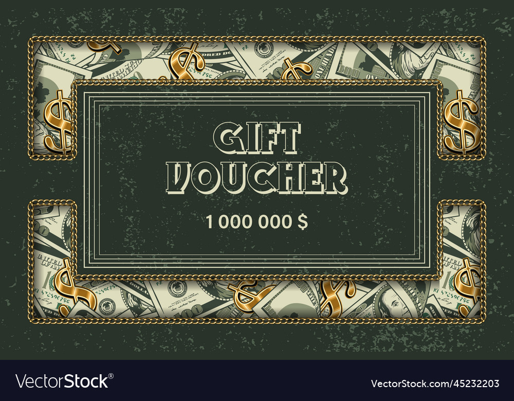 Gift certificate layout with money Royalty Free Vector Image