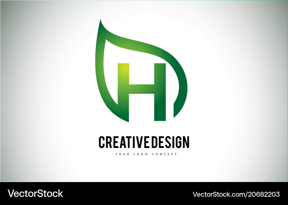 H leaf logo letter design with green leaf outline Vector Image
