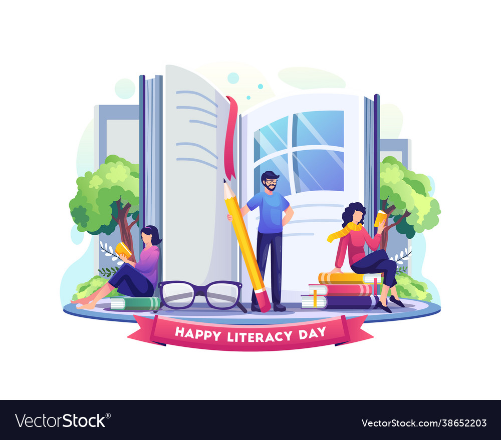 Happy literacy day people celebrate literacy day Vector Image