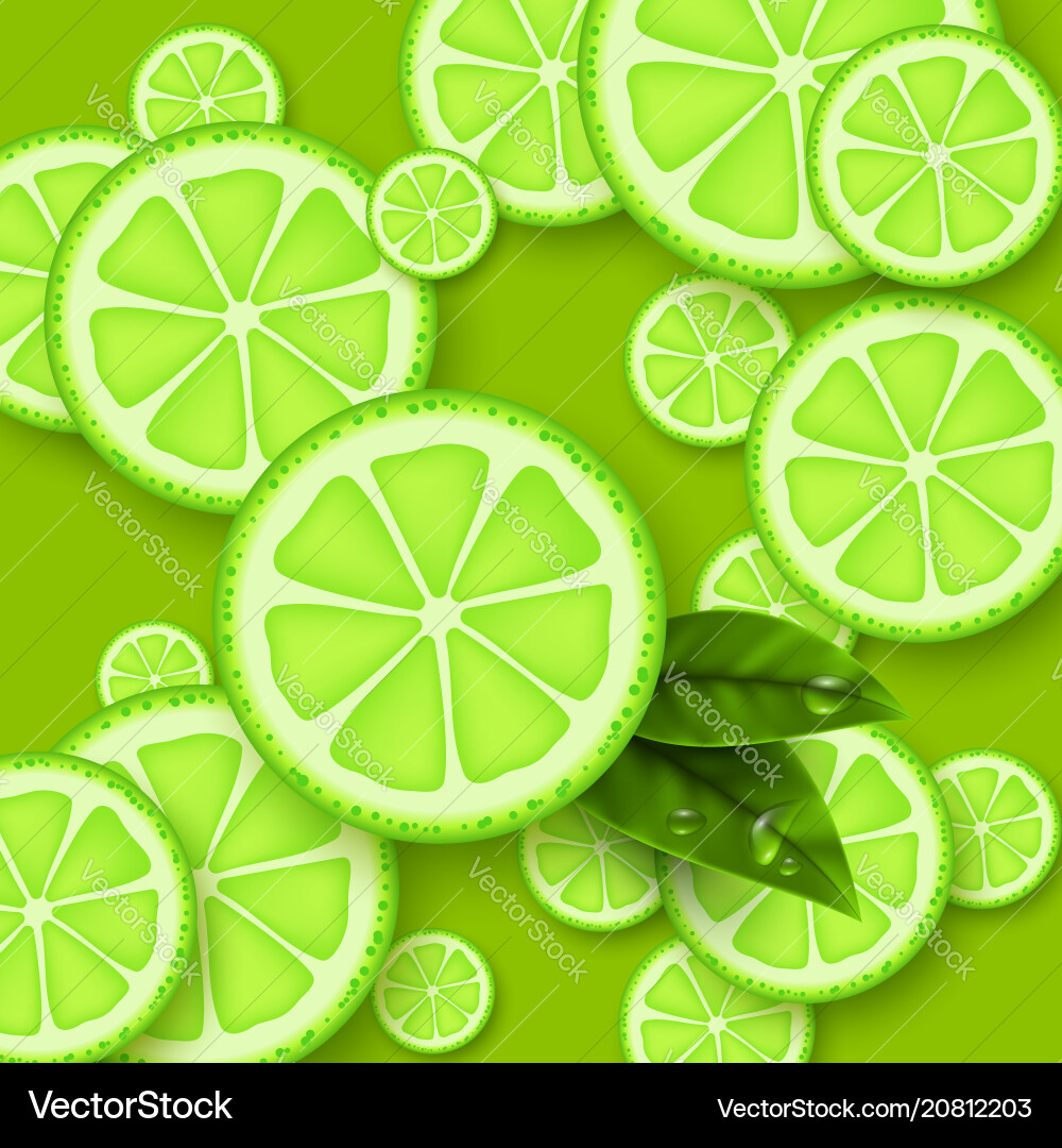 Lime green background sliced limes pieces with Vector Image