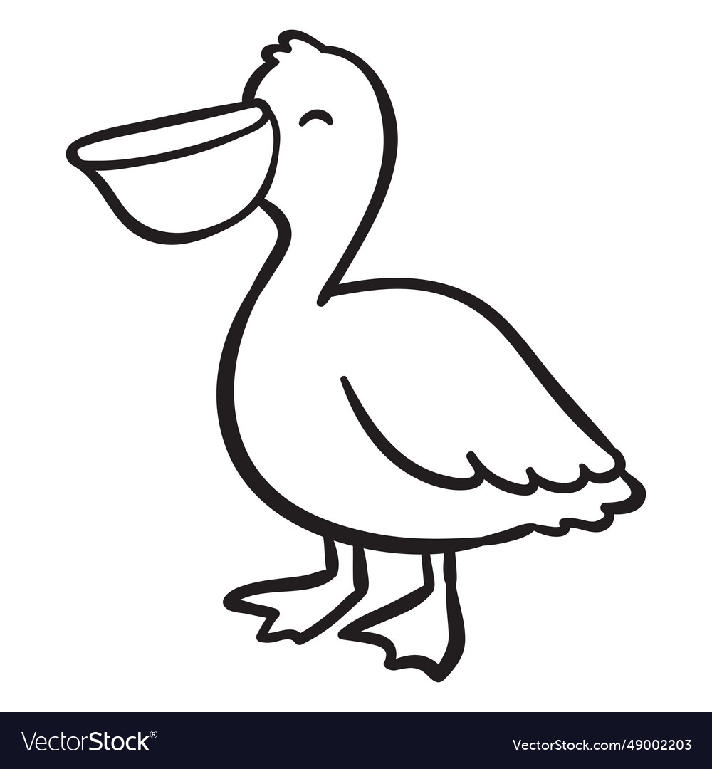 Smiling pelican standing outline Royalty Free Vector Image