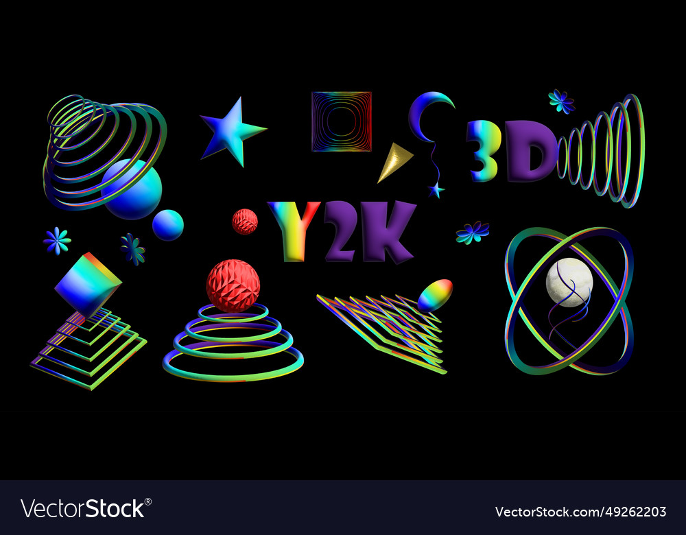 Y2k rave retrofuturistic conceptual elements Vector Image