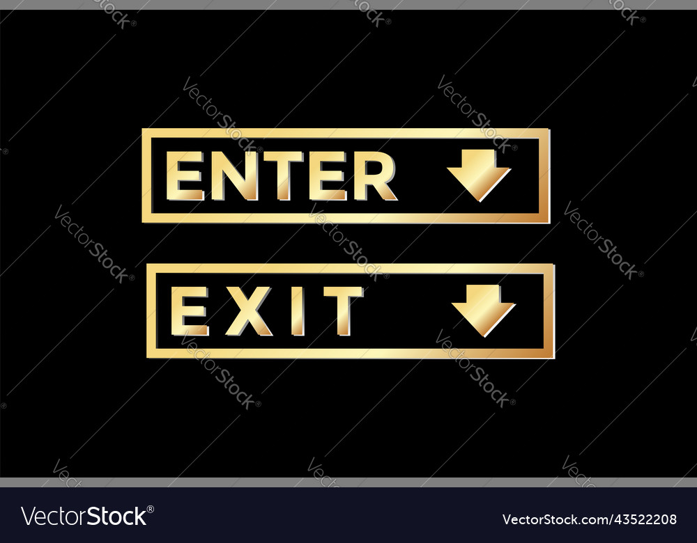 Golden enter and exit sign symbol mark Royalty Free Vector