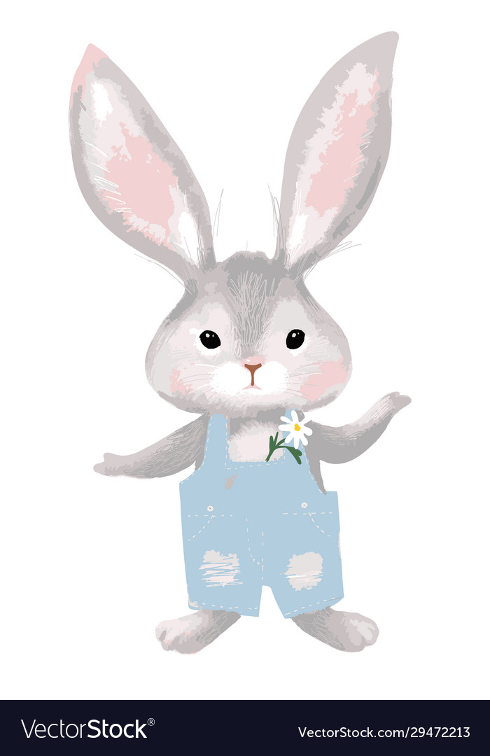 Cute bunny in blue overalls cute childish animal Vector Image