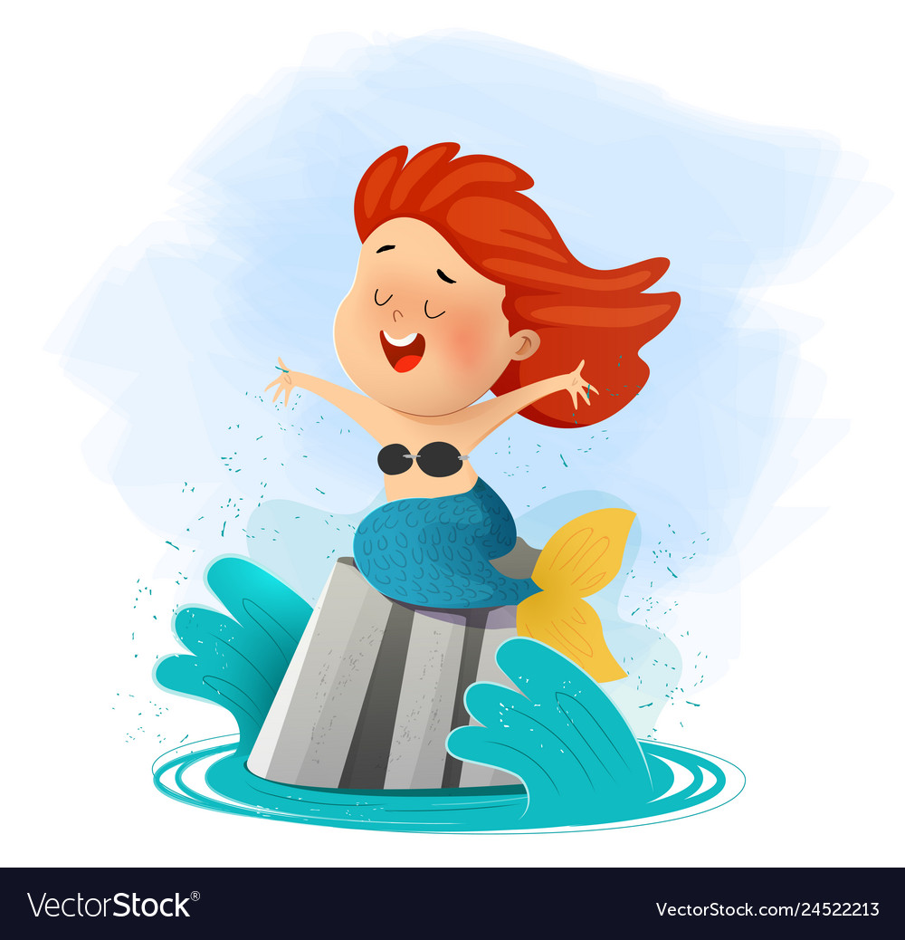 Cute mermaid sit on rock and singing song Vector Image