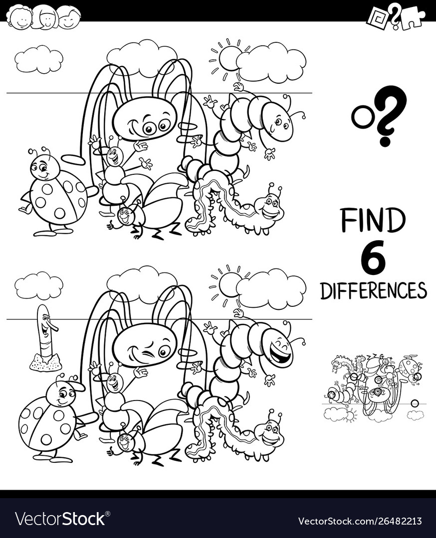 Differences color book with insects Royalty Free Vector