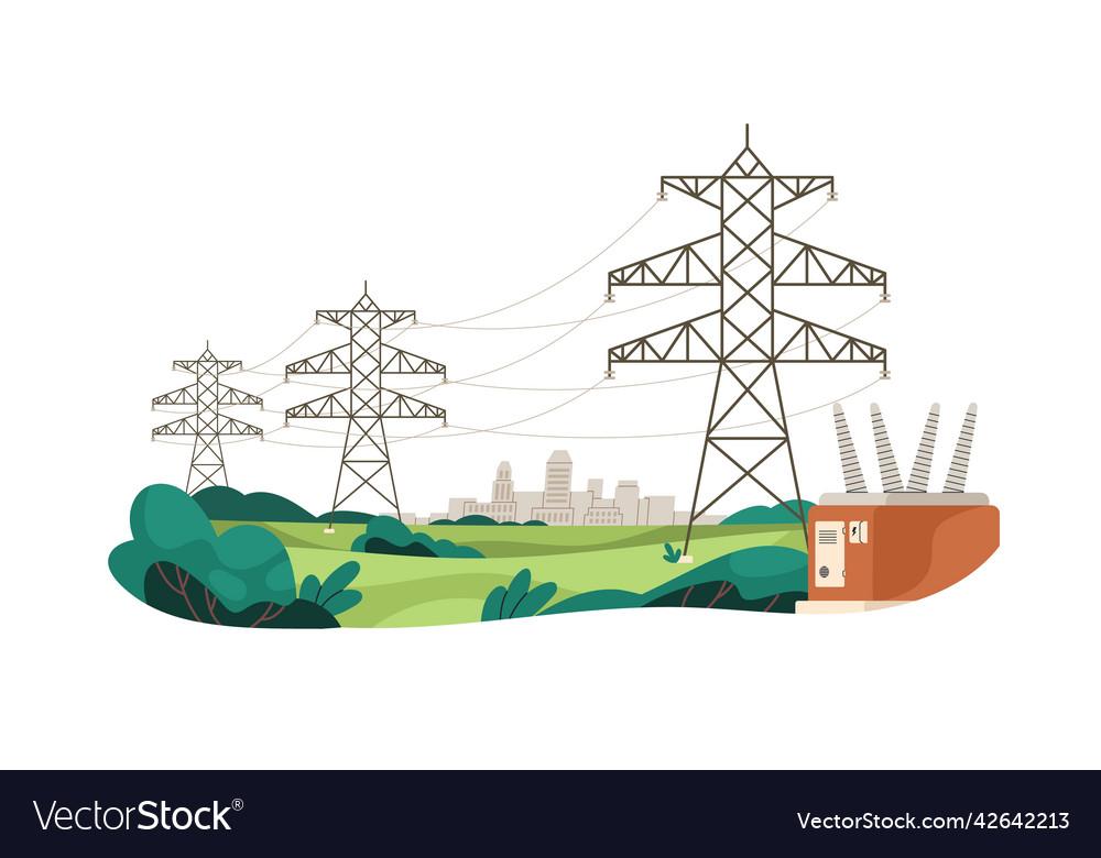 Electric power lines transmitting electricity Vector Image