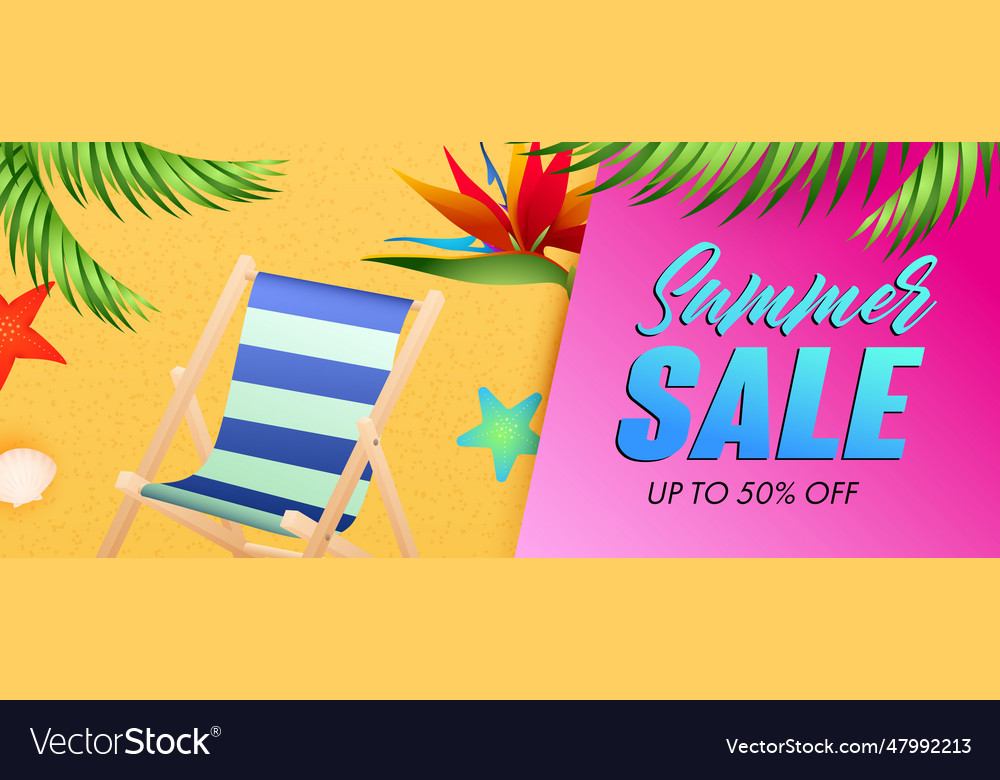 Summer sale lettering chaise longue tropical Vector Image