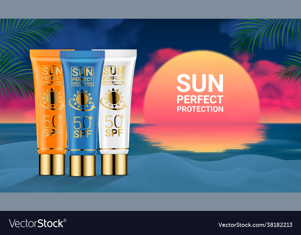 Sunblock ads template sun protection sunscreen Vector Image