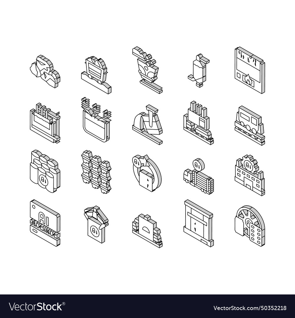 Aluminium production collection isometric icons Vector Image