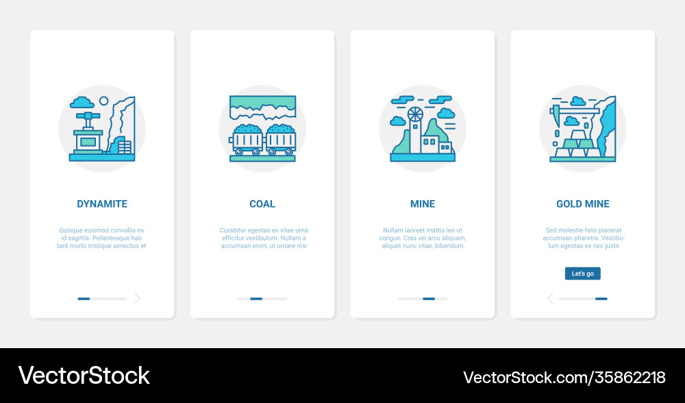 Coal gold mining industry ux ui onboarding mobile Vector Image
