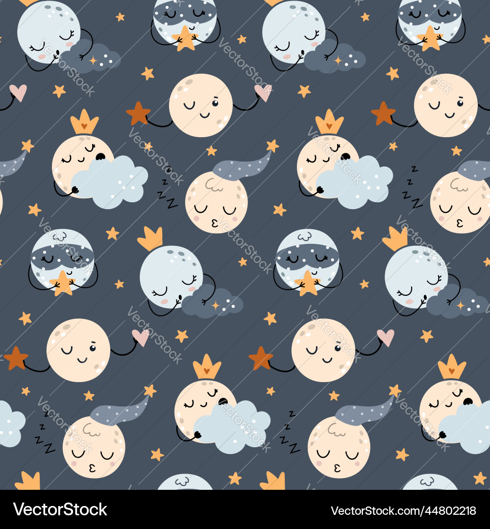 Cute sleeping moon seamless pattern Royalty Free Vector