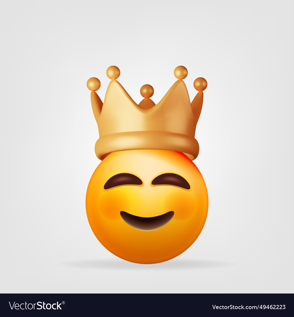 3d cute emoji face with golden crown Royalty Free Vector