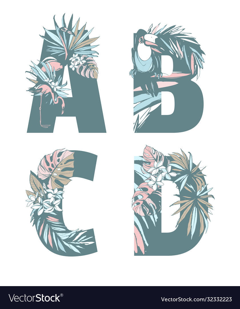 Decorative set tropical pattern letters alphabet Vector Image