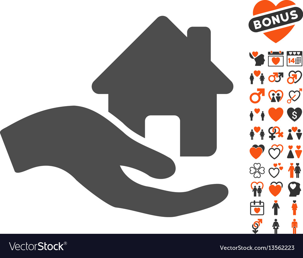 Home offer hand icon with love bonus Royalty Free Vector