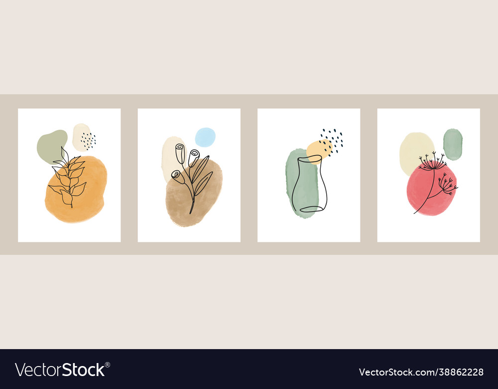 Florals line art sketch foliage set Royalty Free Vector