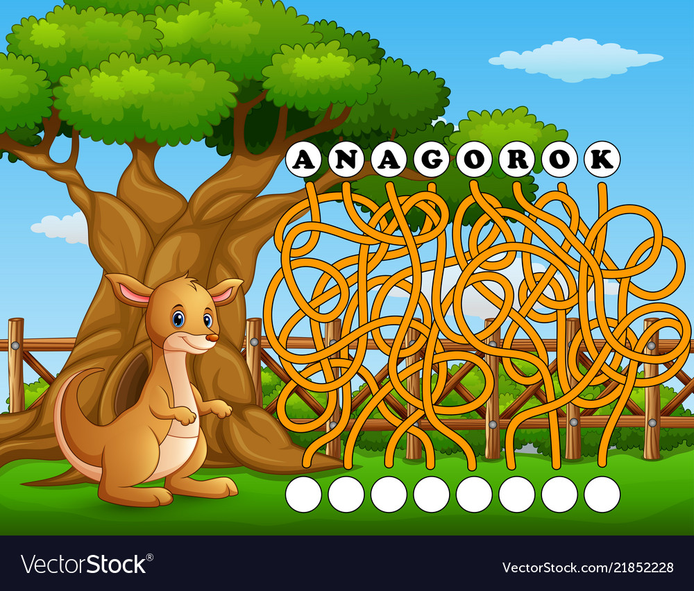 Game kangaroo maze find way to word Royalty Free Vector