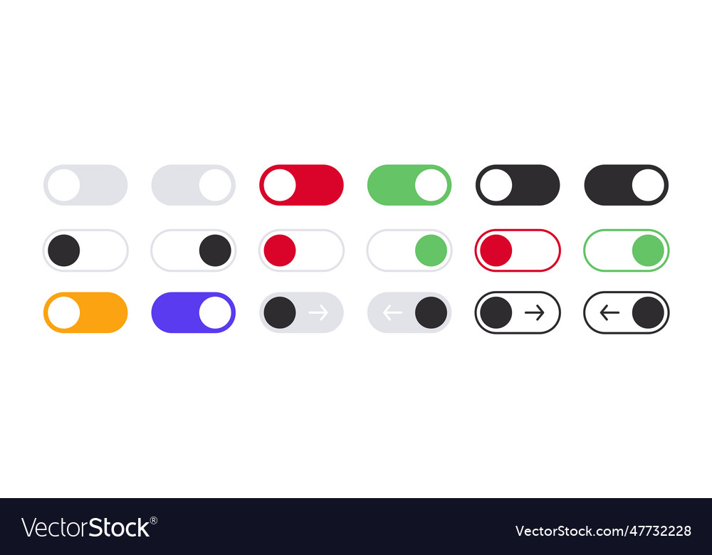 Switch buttons icons set on off toggles Royalty Free Vector