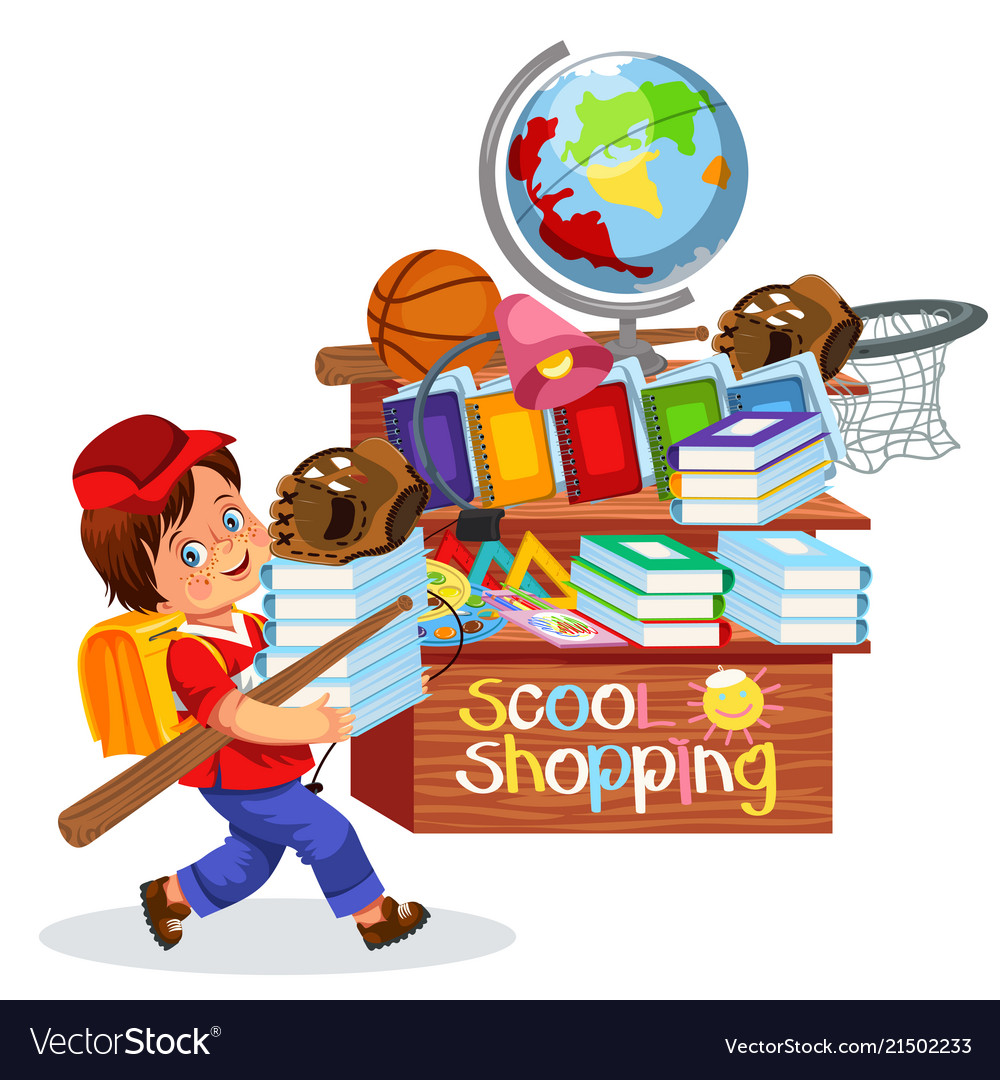 Little Boy Doing School Shopping Royalty Free Vector Image