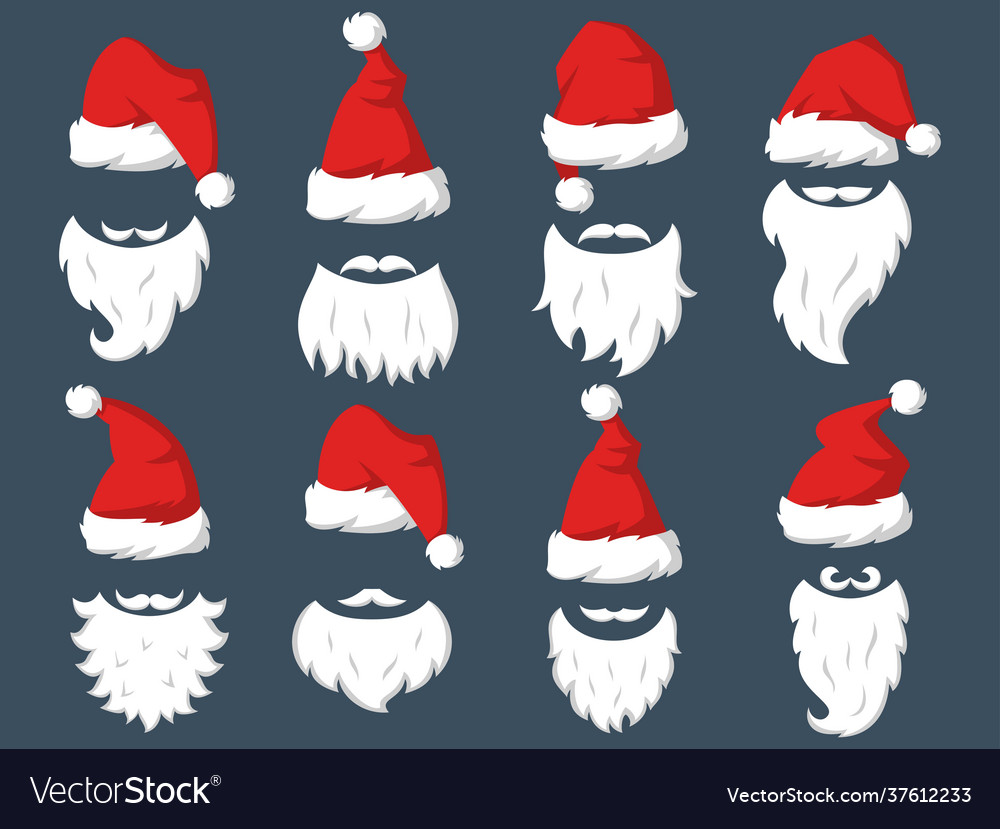 Set red hats and beards santa claus Royalty Free Vector