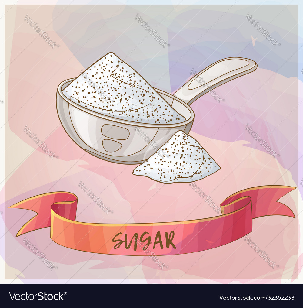 White sugar in metallic spoon Royalty Free Vector Image