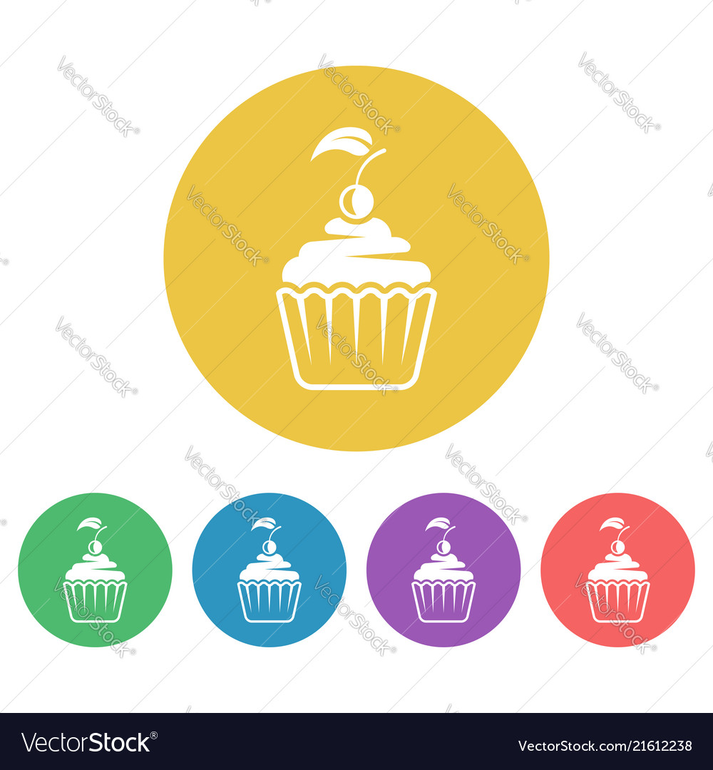 Cupcake colored round flat style icons vector image Cupcake colored round flat style icons