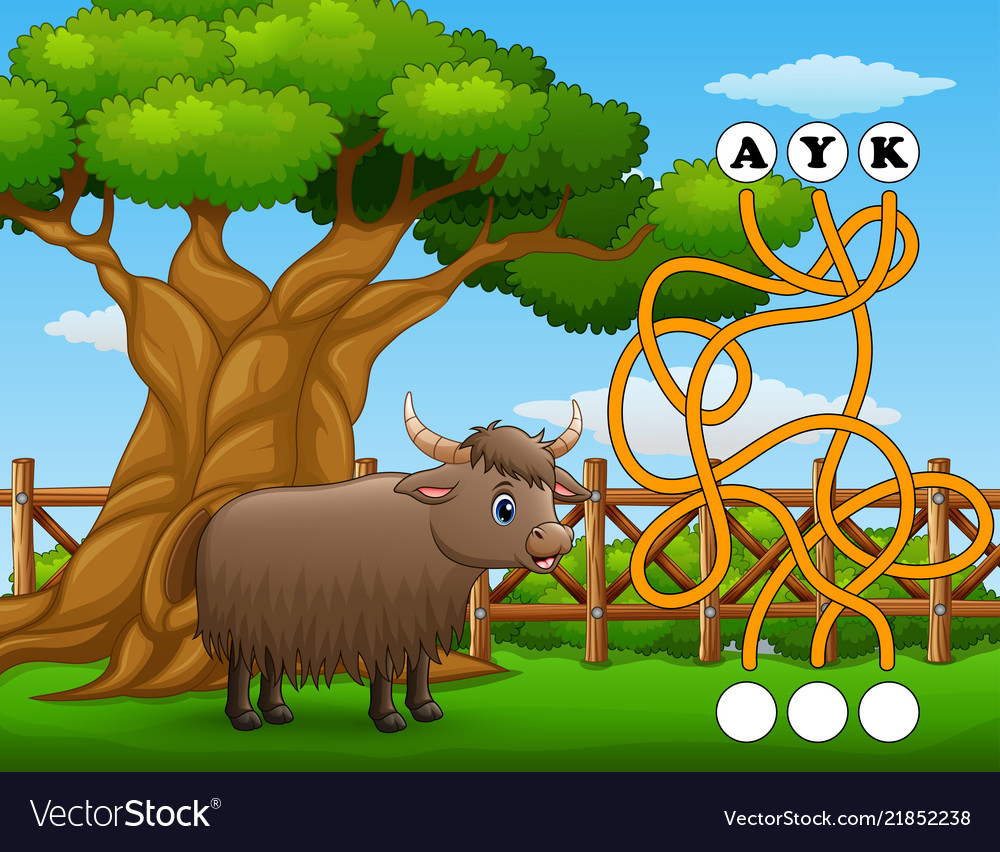 Game yak maze find way to the word Royalty Free Vector Image