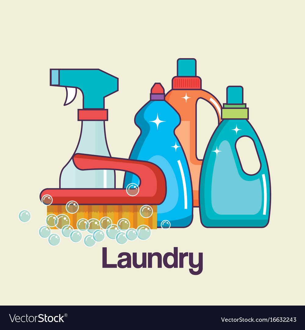 Detergents and brush tools laundry and cleaning Vector Image