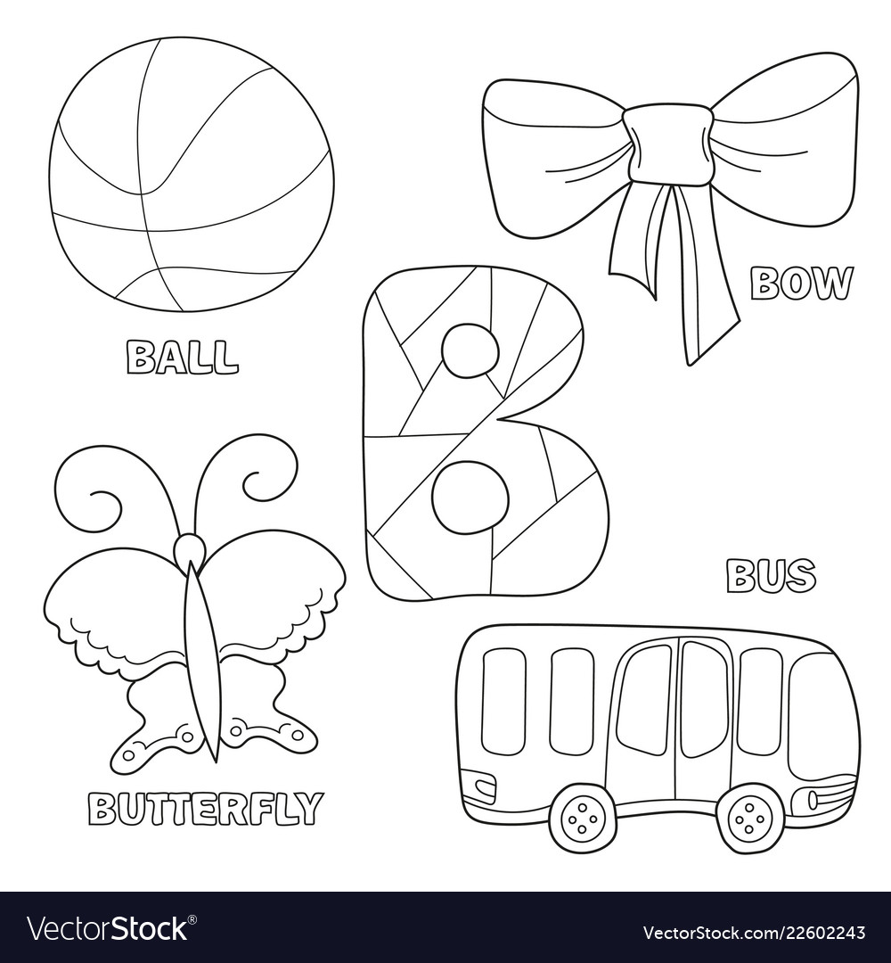 Kids alphabet coloring book page with outlined Vector Image