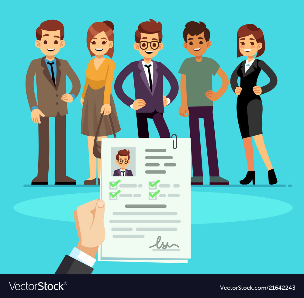 Recruitment recruiter choosing candidates with cv Vector Image