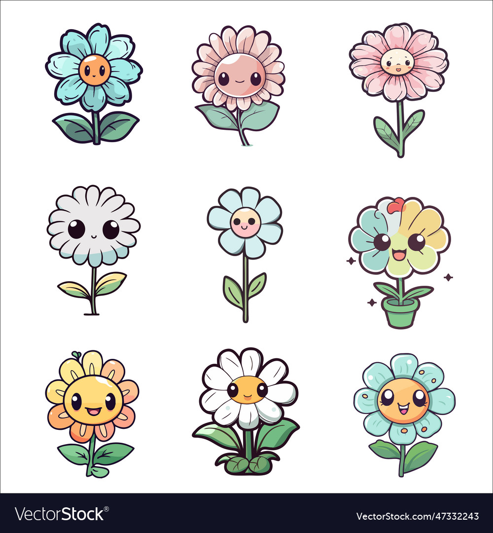 Set of cute flowers in doodle style Royalty Free Vector