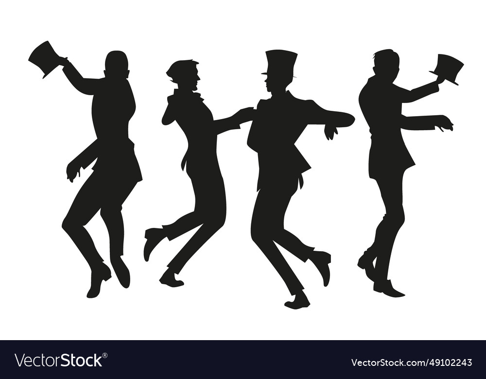 Silhouettes of men dancing in retro-style Vector Image