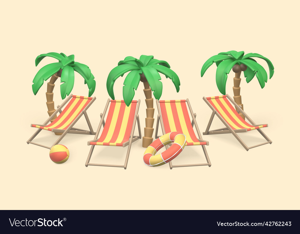 Tropical palm trees and deck chairs on beach Vector Image