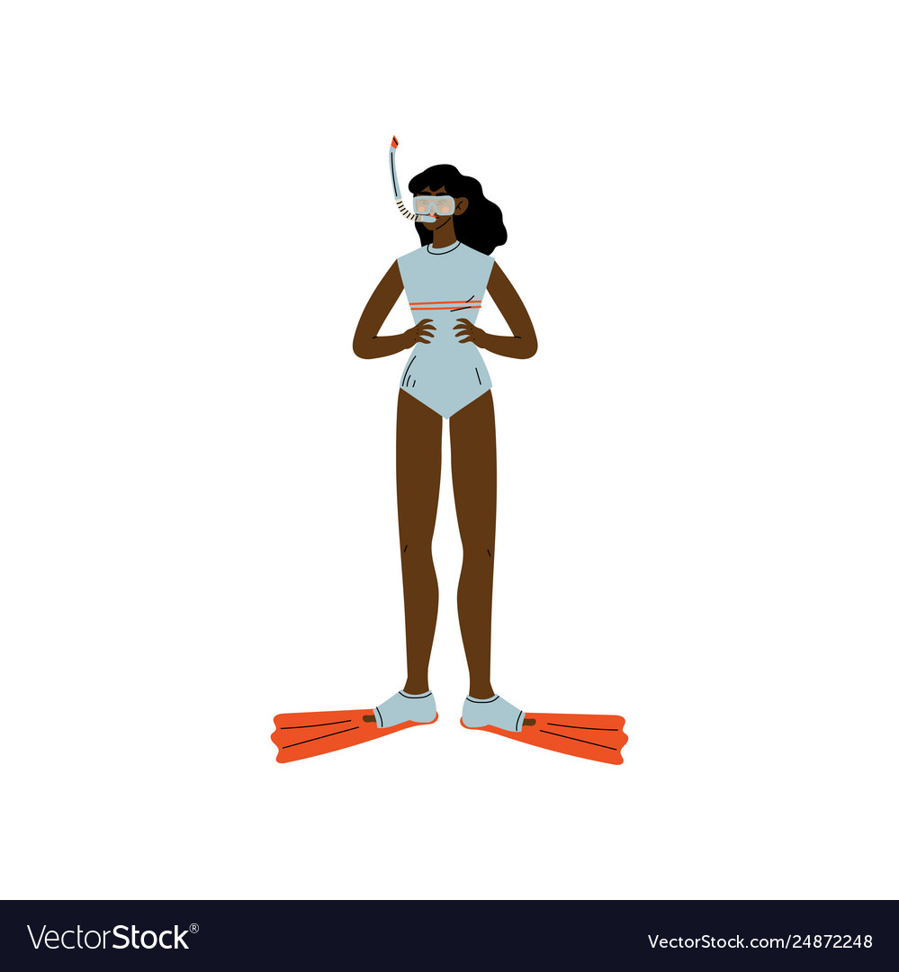 African american girl in swimsuit with scuba and Vector Image