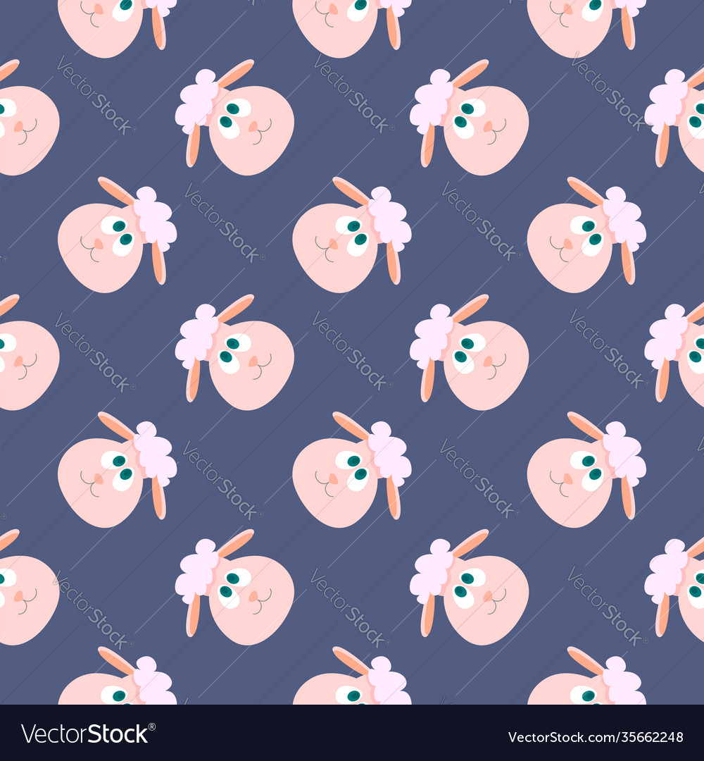 Baby sheep headseamless pattern on dark blue Vector Image