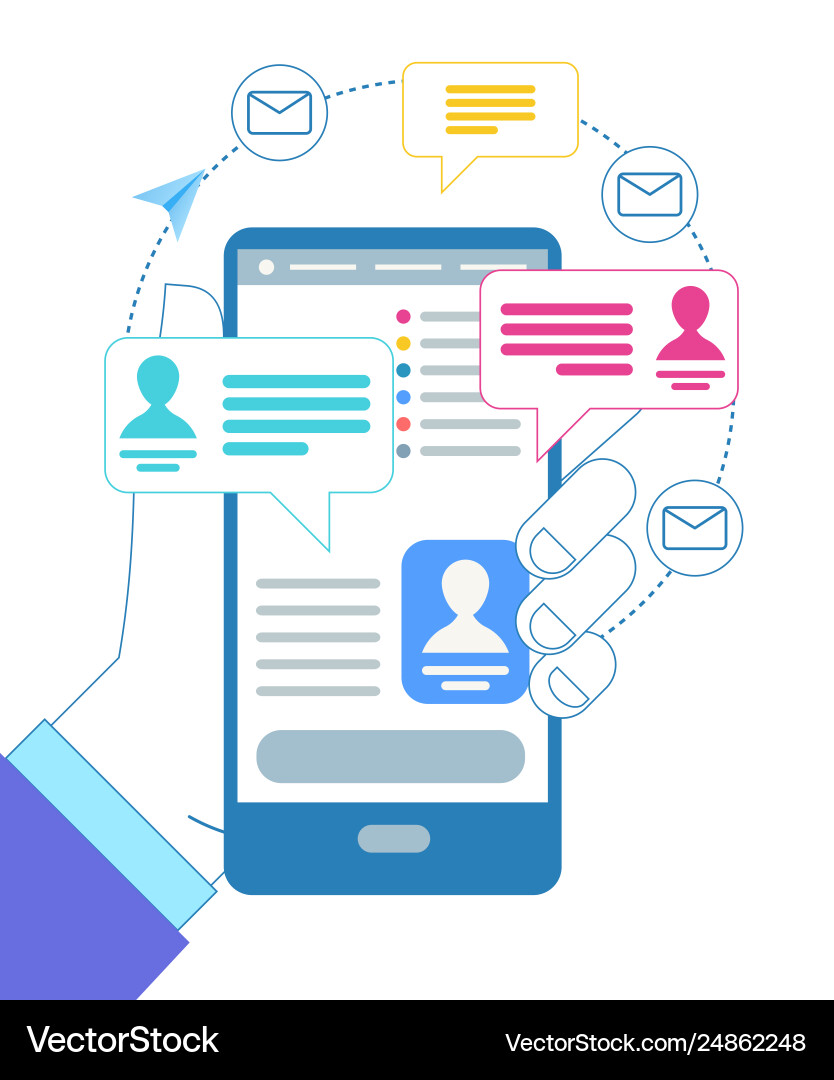 Male hand holding gadget messages notification Vector Image