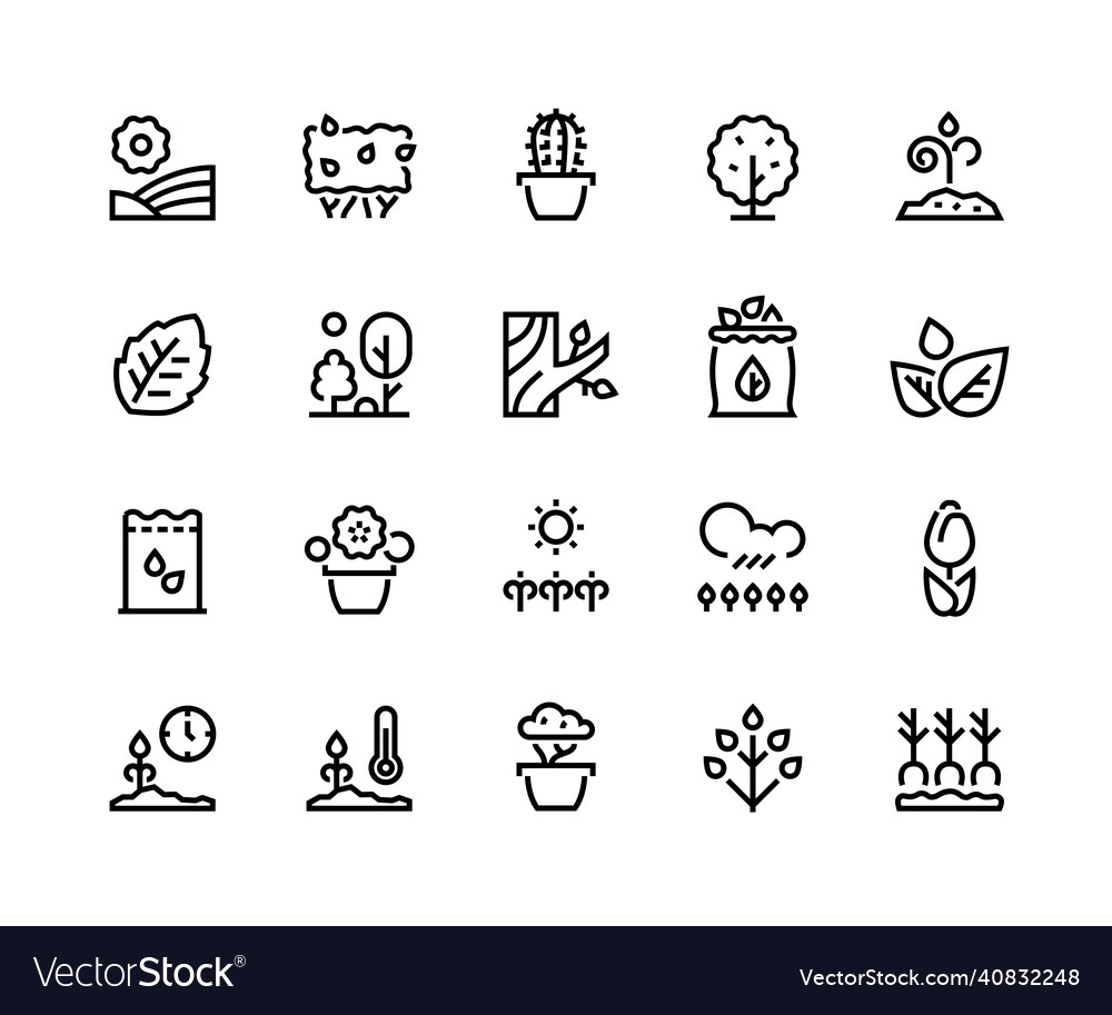 Plants line icons outline tulip tree package Vector Image