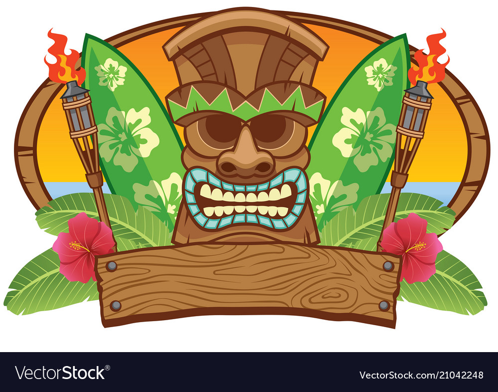 Tiki mask with surfing board Royalty Free Vector Image Tiki mask with surfing board Royalty Free Vector Image