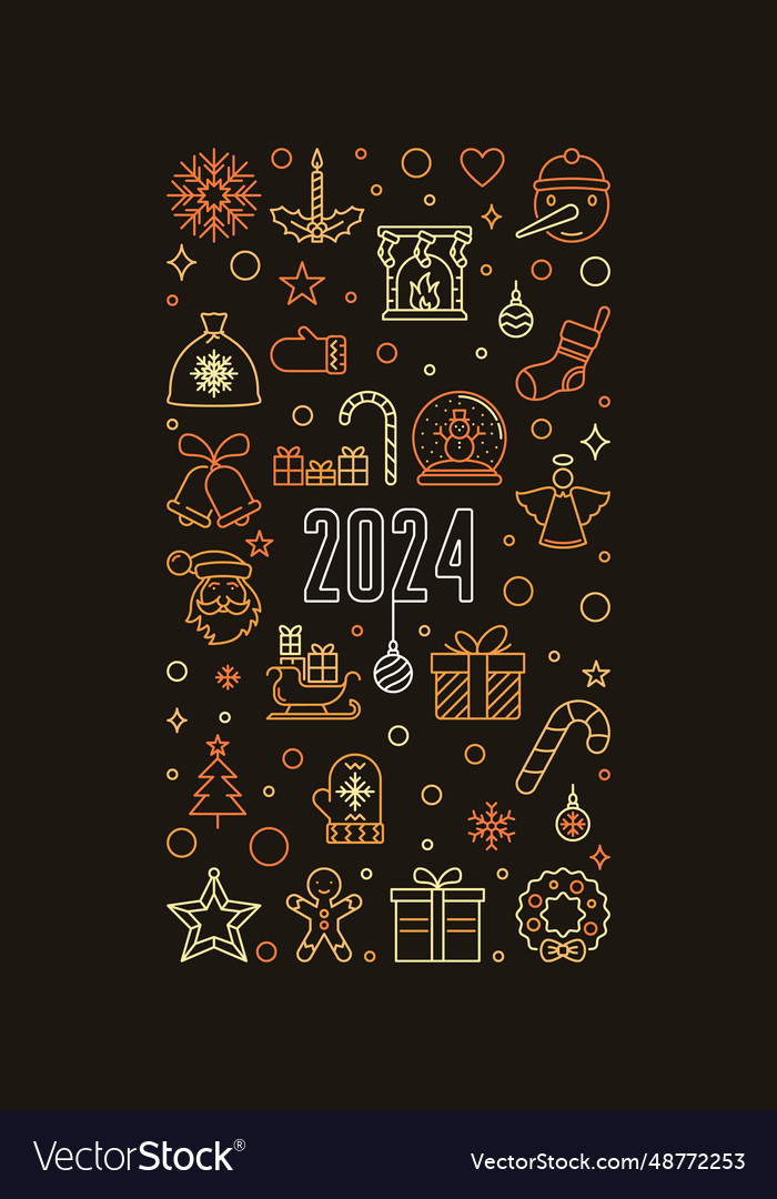 2024 new year thin line vertical creative banner Vector Image