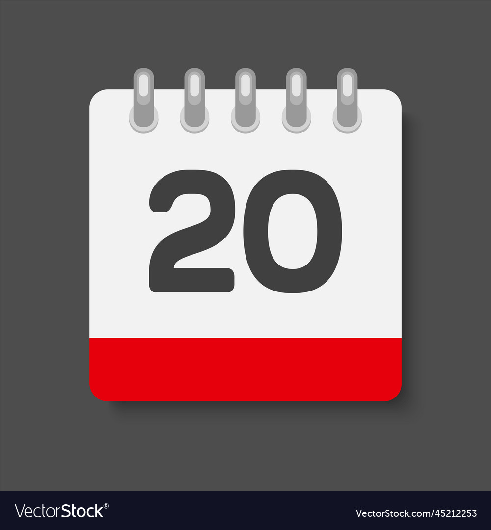 Icon page calendar day number 20 Royalty Free Vector Image