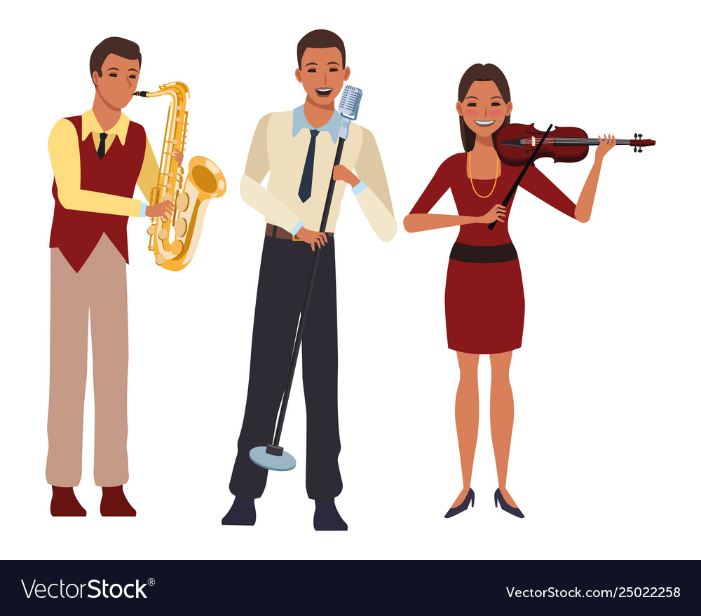 Musician playing saxophone violin and singing Vector Image
