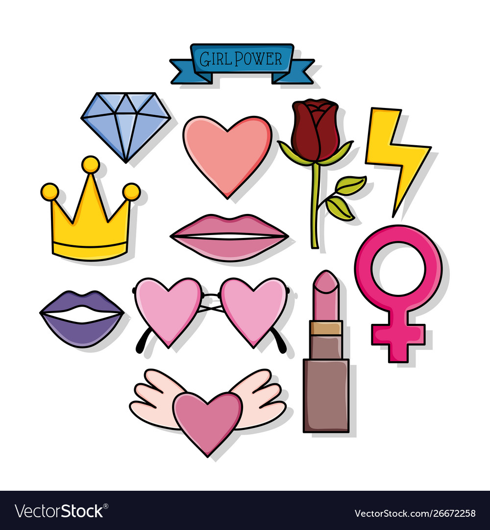 Power girl stickers pop art style Royalty Free Vector Image